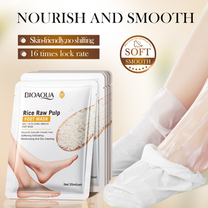 OEM BIOAQUA มาส์กข้าวบริสุทธิ์สำหรับเท้า ช่วยผลัดเซลล์ผิวที่ตายแล้วและปรับผิวให้ขาวกระจ่างใส พร้อมสูตรบำรุงผิวให้สดชื่น 35 มล. 1 คู่ - Product Image 5