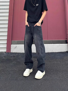 Yipi Shuai 100% ผ้ายีนส์ทรงตรงขนาดกลางสไตล์อเมริกันสำหรับฤดูใบไม้ผลิและฤดูใบไม้ร่วง - Product Image 4