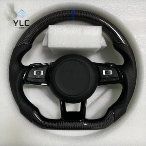 Volant en cuir et fibre de carbone YLD adapté aux modèles <span class=keywords><strong>VW</strong></span> GTI GTS <span class=keywords><strong>R</strong></span> GTD <span class=keywords><strong>Golf</strong></span> 7 <span class=keywords><strong>MK7</strong></span> MK6 <span class=keywords><strong>R</strong></span>-Line Polo Passat - Product Image 1