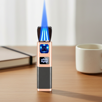 Briquet torche à flamme jet électrique triple bleu portable en gros, rechargeable, logo personnalisé, cadeau d'affaires pour fumer des cigarettes