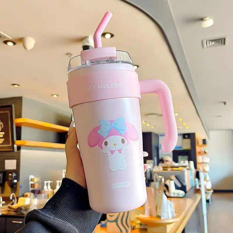 Botu nuevo estilo Sanrioo taza térmica al vacío dibujos animados Kuromi Melody Cinnamoroll 316 Acero inoxidable gran capacidad taza de coche taza de paja