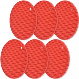 Pack of 6 Non-Slip Heat-Resistant Round Silicone <b>Trivets</b> Red 4mm Thick Model SA441 - Product Image 3