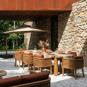 Set da Pranzo per Esterni Serie Manto per 8 Persone, Tavolo in Legno di Teak Massiccio con Sedie Intrecciate, Arredamento da Giardino - Product Image 4