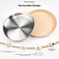 Assiettes pour bébés et tout-petits en silicone amovible, avec ventouse, non divisées, sans BPA, incassables, en acier inoxydable, design mignon