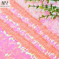 Tissu Nanyee tissé brodé à double tonalité rose et vert citron, avec sequins, pour accessoires de mariage
