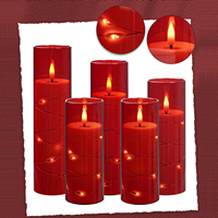 Bougie pilier LED sans flamme en acrylique transparent rouge, guirlande lumineuse, télécommande, alimentée par piles, décoration d'intérieur, décoration de Pâques