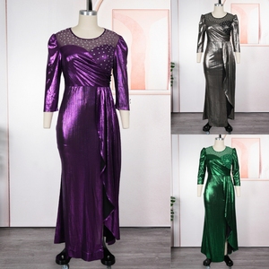 Robe de <span class=keywords><strong>soirée</strong></span> de luxe pour femmes, élégante, col rond, manches longues, tissu brillant, strass, robe africaine, robes de <span class=keywords><strong>soirée</strong></span> formelles pour femmes - Product Image 3