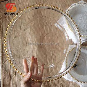 SMOOTH 13" Round <b>Large</b> Gold beads Rim Glass Charger <b>Plate</b> Wedding Dinner Table Charge <b>Plate</b> - Product Image 2