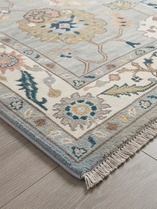 Tapis en laine Oushak de style traditionnel, motif floral persan bleu, réversible, pour salon - Product Image 2