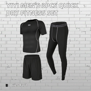 Conjunto Deportivo de Verano para Hombre de Alta Elasticidad, 3 Piezas, Camiseta Transpirable, Pantalones Cortos Deportivos de Alta Calidad, Ajustados - Product Image 2