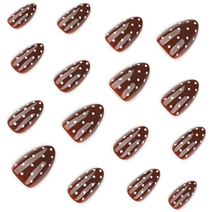Faux <span class=keywords><strong>ongles</strong></span> personnalisés en forme d'amande, marron et blanc, imprimés, à presser, <span class=keywords><strong>ongles</strong></span> artificiels - Product Image 4