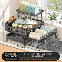 Égouttoir de cuisine multifonctionnel en métal à double niveau, pliable, antirouille, pour comptoir, avec support pour bols et baguettes
