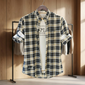 เสื้อเชิ้ตผู้ชายทรงเข้ารูป แขนยาว ลายสก็อต สไตล์สมาร์ทแคชชวล ตัดเย็บตามสั่ง ผ้าฝ้ายทอป๊อปลิน 100% ผ่านการซัก ผลิตในบังกลาเทศ - Product Image 2