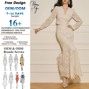 Conjunto de Diseño Personalizado para Mujer: Top de Encaje Floral con Mangas Abullonadas y Falda de Sirena con Vuelo - <span class=keywords><strong>Colección</strong></span> Boutique OEM - Product Image 1