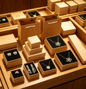 Boîtes à bijoux en papier kraft de qualité supérieure avec doublure en velours et éponge, revêtement UV, sacs cadeaux assortis pour la vente au détail et les cadeaux - Product Image 5