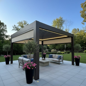 Pergola en aluminium de style artisanal, gazebo de jardin avec corniches décoratives et toit rigide pour repas en plein air - Product Image 1