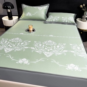 Ice <b>Silk</b> Cooling Mat <b>Set</b> Jacquard Weave Fitted Sheet Summer <b>Bedding</b> Soft Breathable Mattress Pad 3 Piece <b>Set</b> - Product Image 2