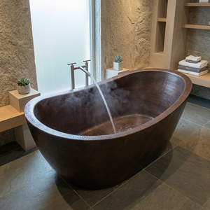Bañera Ovalada de Cobre Independiente con Acabado Martillado Antiguo, Duradera, Moderna, de Lujo, Ecológica, para Adultos - Artesanía India para el Hogar - Product Image 3