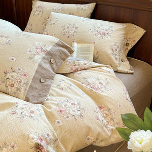 Set Sprei Empat Potong Gaya Pedesaan dari Benang Kusut 300tc Tahan Air, Nyaman, Ramah Kulit, Alami, dari Wol Linen Nordik - Product Image 1