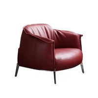 Fauteuil de salon décontracté de grande taille, haut de gamme, en cuir de vachette pleine fleur extra-épais, avec accoudoirs inclinables, style minimaliste