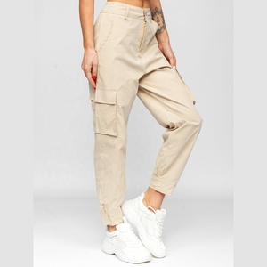 Custom Eco-Friendly Breathable Cargo <b>Pants</b> Women's Ankle-Length Loose Fit Cotton Trouser Sweat Joggers Wide Pocket Bulk - Product Image 1