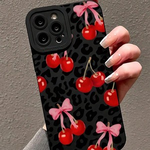 Nuova <span class=keywords><strong>Cover</strong></span> Lusso Opaca a Pori Fini con Stampa Leopardo Nero, Fiocco Rosa e Ciliegie Rosse per <span class=keywords><strong>iPhone</strong></span> 17 16 15 14 <span class=keywords><strong>Pro</strong></span> Max - Product Image 2