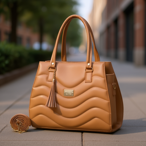 Bolso Tote para Mujer Fana Alissa M3766 Color Camel, Microfibra, Cuero Sintético, Asas Superiores, Decoración con Borlas, Uso Diario Informal - Product Image 2