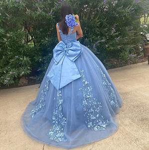 Vestidos de Debutante Azul Celeste 2025 com Apliques de Renda Ombro a Ombro Vestido de Baile com Contas para Festa de Formatura e Aniversário Personalizado - Product Image 5