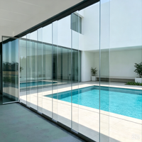 Portes pliantes en verre extérieures commerciales HDSAFE, sans cadre, cloison pliante, usage domestique, étanches, grandes portes coulissantes pour terrasse