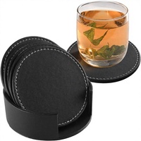Ensemble moderne de 6 sous-verres antidérapants en cuir pour verres, sous-verres noirs avec support, accessoires pour bar et table basse