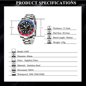 OEM/ODM Maßgefertigte GMT-Uhren für Herren Automatik 40MM Datum Mechanisch Mit Kalender Uhren - Product Image 3