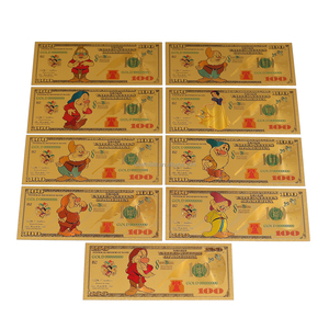 9 Design Cartoon Plastic Gold Foil Plated Banknotes Anime Princess and Dwarf <strong>Card</strong> for Gift - Product Image 1