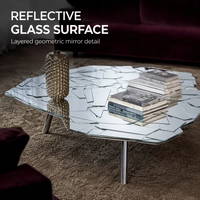Table basse en verre mosaïque luxueuse de designer haut de gamme avec bordure en acier inoxydable pour salon, usage domestique