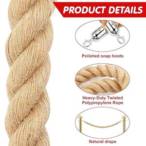 <span class=keywords><strong>Corde</strong></span> torsadée en jute robuste en <span class=keywords><strong>chanvre</strong></span> Barrière de ligne de file d'attente de 6 pieds pour les cinémas et les grandes ouvertures d'hôtels - Product Image 5