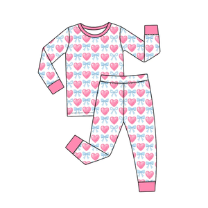 Conjunto de Pijamas al por Mayor para Bebés y Niñas Pequeñas con Estampado de Corazones y Lazos, Ropa de Dormir de Manga Larga, Atuendos para el Día de San Valentín - Product Image 2