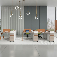 Poste de travail modulaire pour 4 personnes, bureau double face avec écrans d'intimité et armoires de rangement pour bureau à aire ouverte