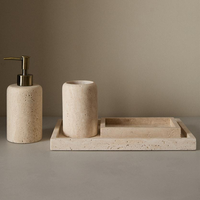 Ensemble de boîte à bijoux et de porte-savon en résine écologique effet travertin élégant, six pièces, pour la décoration de la salle de bain et de la maison