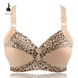 Soutien-gorge sans armatures confortable à imprimé léopard, couvrant entièrement la poitrine, grande taille pour femmes corpulentes - Product Image 1
