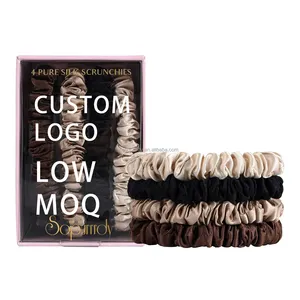 Custom Logo 100% Pure Mulberry Silk Black Brown Skinny Scrunchies Everyday Hair Ties Elastics Hair Care Ponytail Holder