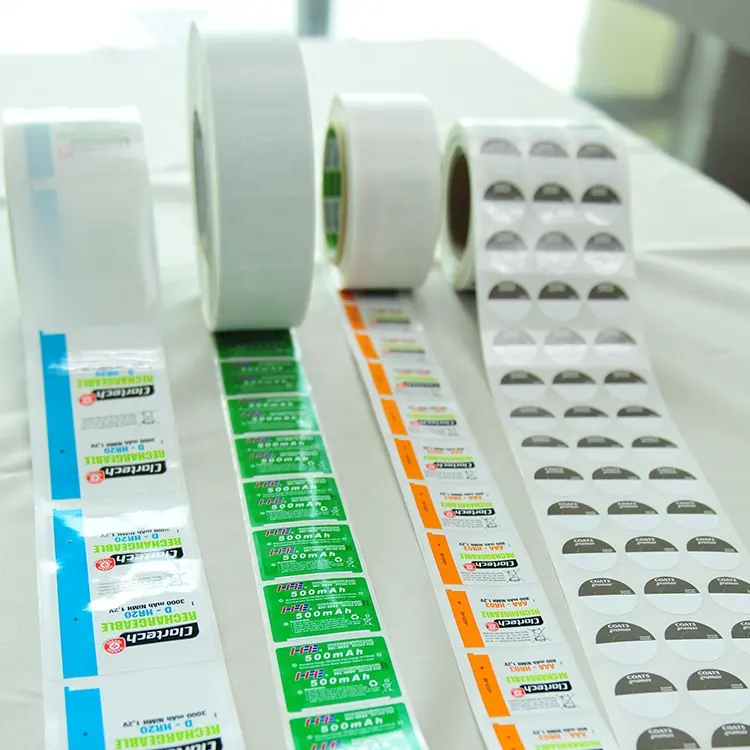 फैक्टरी अनुकूलित डिकल्स आपूर्तिकर्ता बारकोड प्रिंटिंग 0.05 मिमी पॉलिएस्टर चिपकने वाला पैकेजिंग लेबल लोगो के साथ स्टिकर कस्टम लेबल