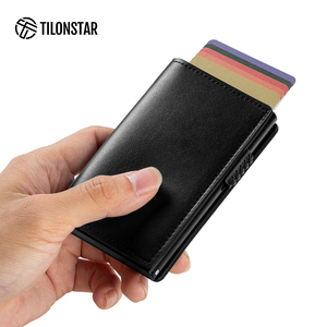 TILONSTAR TG305 Premium cuero aluminio negocios viaje crédito RFID bloqueo Pop Up tarjetero - Product Image 4