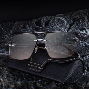 Lunettes de soleil demi-cerclées personnalisées pour hommes, verres PC UV400, monture noire, style Instagram, protection solaire tendance - Product Image 3