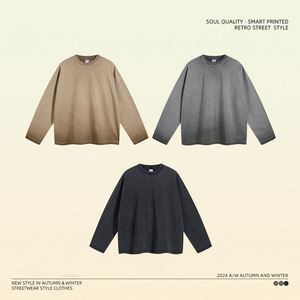 T-shirt personalizzata 275g a maniche lunghe con fondo inverso e colore fritto con fondo rovesciato Unisex felpa a girocollo retrò - Product Image 4