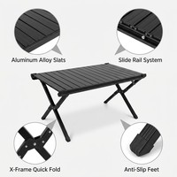 Table de camping pliante entièrement en aluminium avec rail coulissant intégré, plateau double face, taille moyenne, pour pique-nique en plein air
