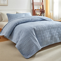 Ensemble de couvre-lit matelassé en polyester toutes saisons, motif quadrillé moderne, couvre-lit léger, ensemble de literie matelassée