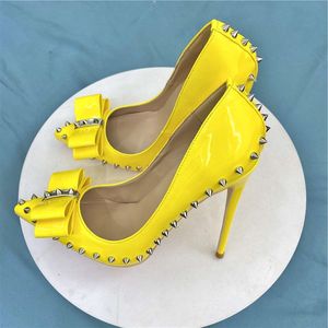 Escarpins à talons aiguilles pour femme, à rivets cloutés et nœud, chaussures de travail - Product Image 2