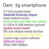 Smartphone Android 5G débloqué OEM Mediatek Dimensity, double SIM, dernier modèle 2026