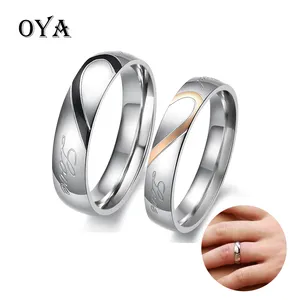 מגניב זול סיטונאי רומנטי קוריאני סגנון תכשיטי לב טבעת אירוסין חתונה טבעות זוג סט אהבת לב זוג טבעת