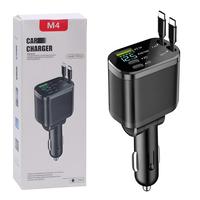 Chargeur de voiture 4 en 1 pour iPhone et Type C avec câbles rétractables et 2 ports de charge