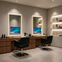 Cermin Salon Rambut HAOCROWN Custom yang Dipasang di Dinding dengan Lampu LED dan Smart TV di Dalam Cermin untuk Stasiun Penataan Rambut Salon Kecantikan